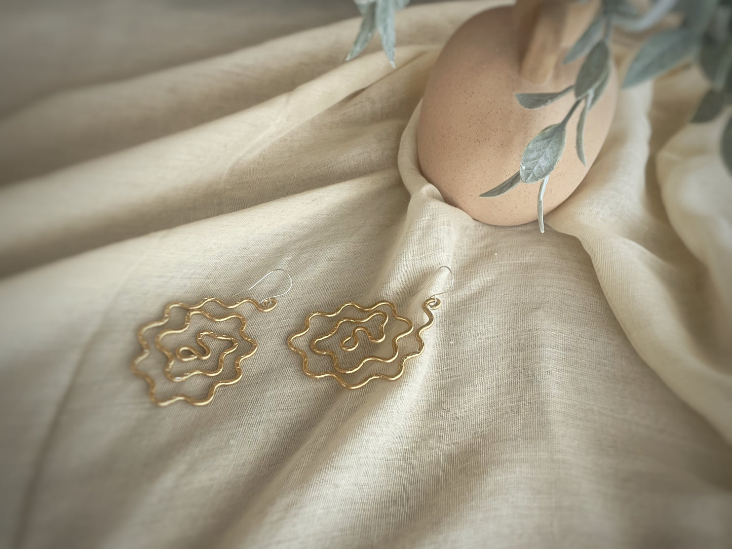 Gold Toned Aluminum Abstract Floral Earrings – 2.2 Inch