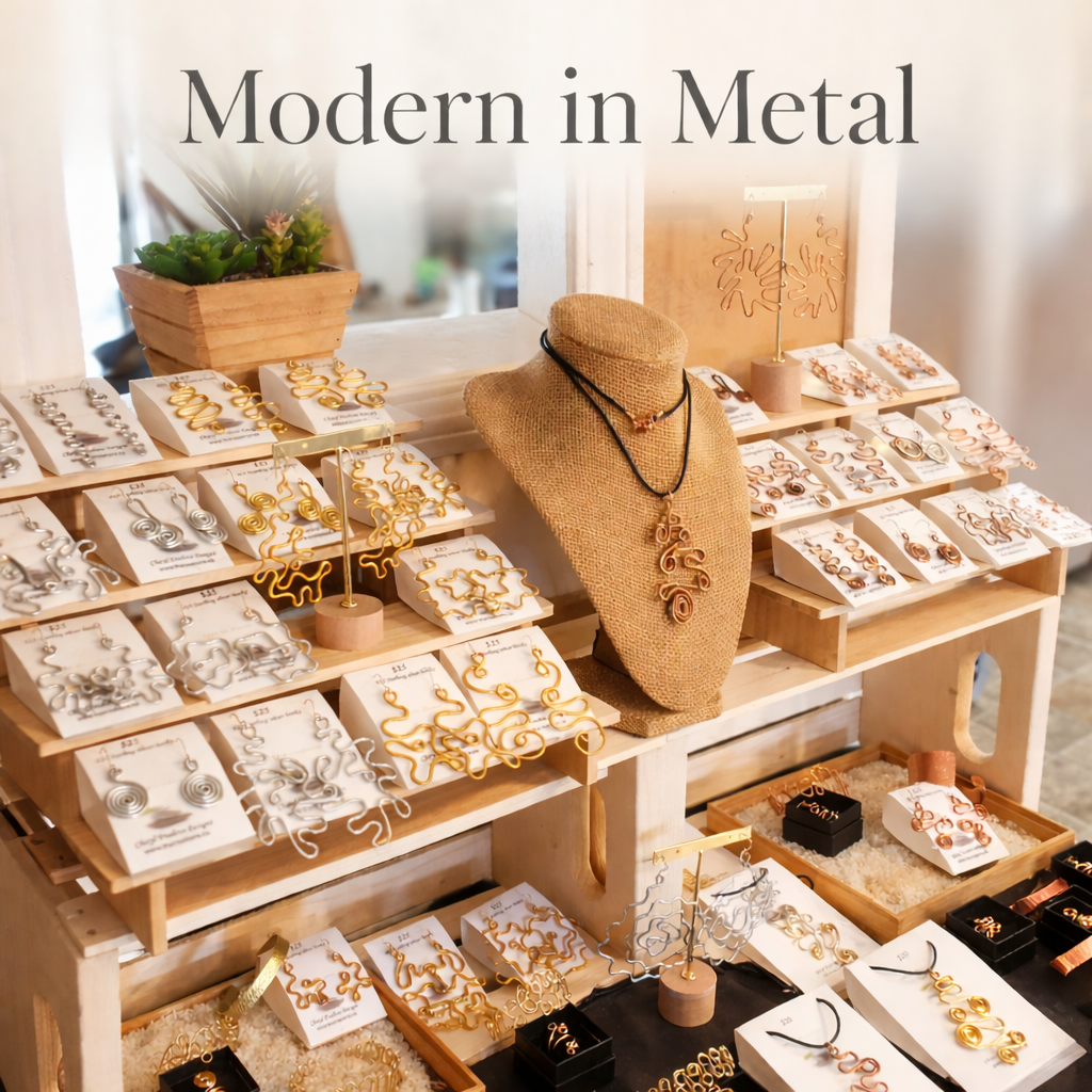 Modern in Metal (earrings/rings/necklace)