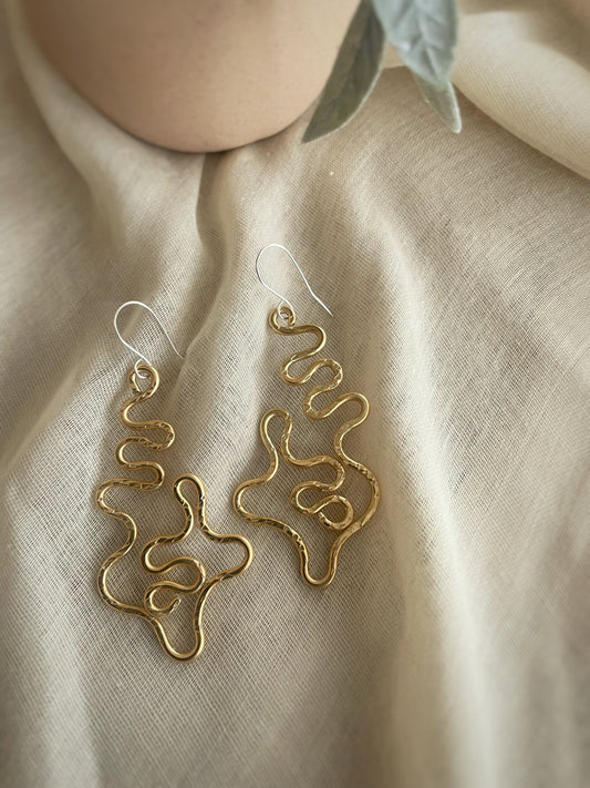 Gold Toned Aluminum Abstract Earrings – 2.2 Inch