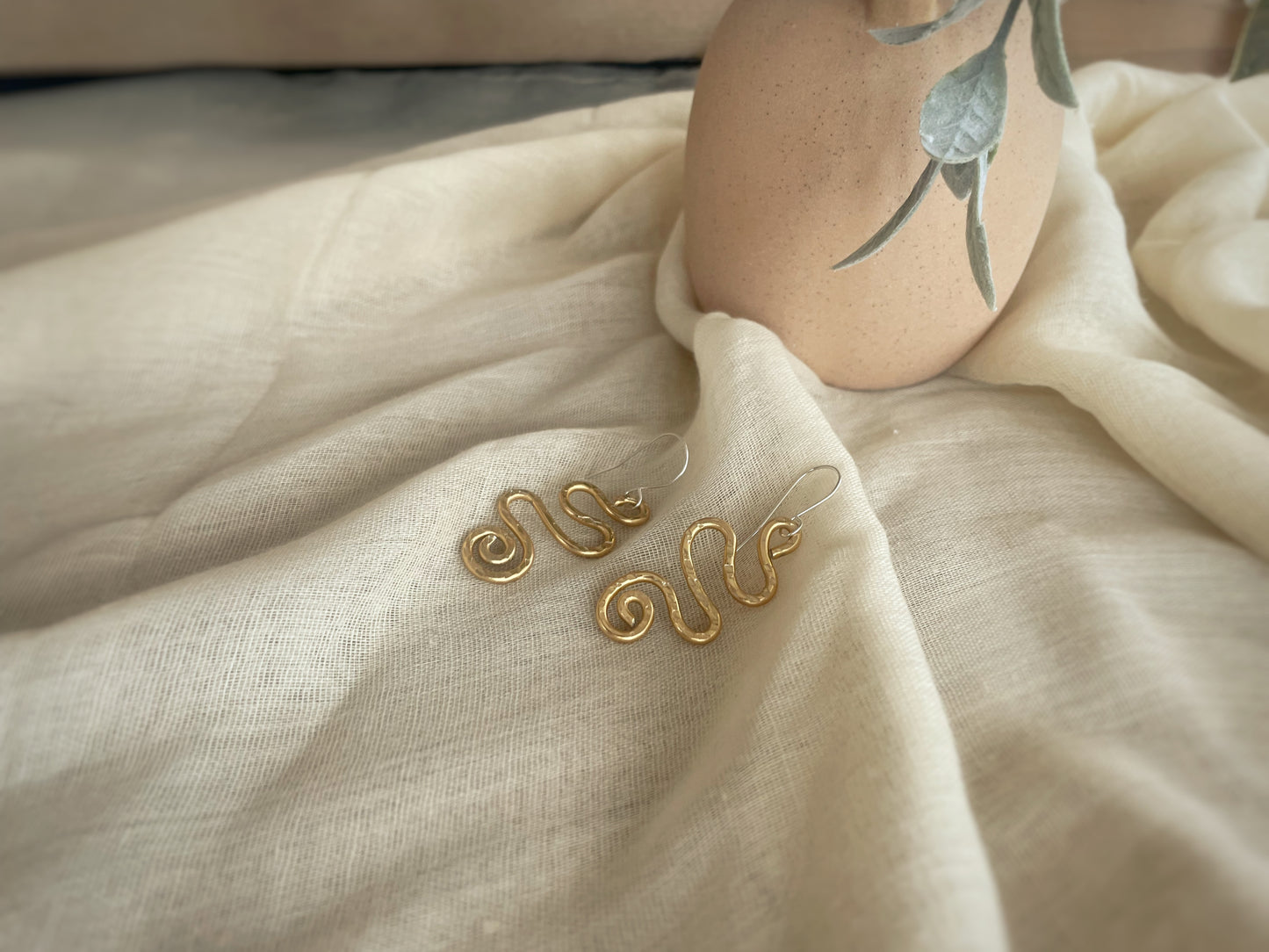 Gold Toned Aluminum Abstract Wave Earrings – 1.8 Inch