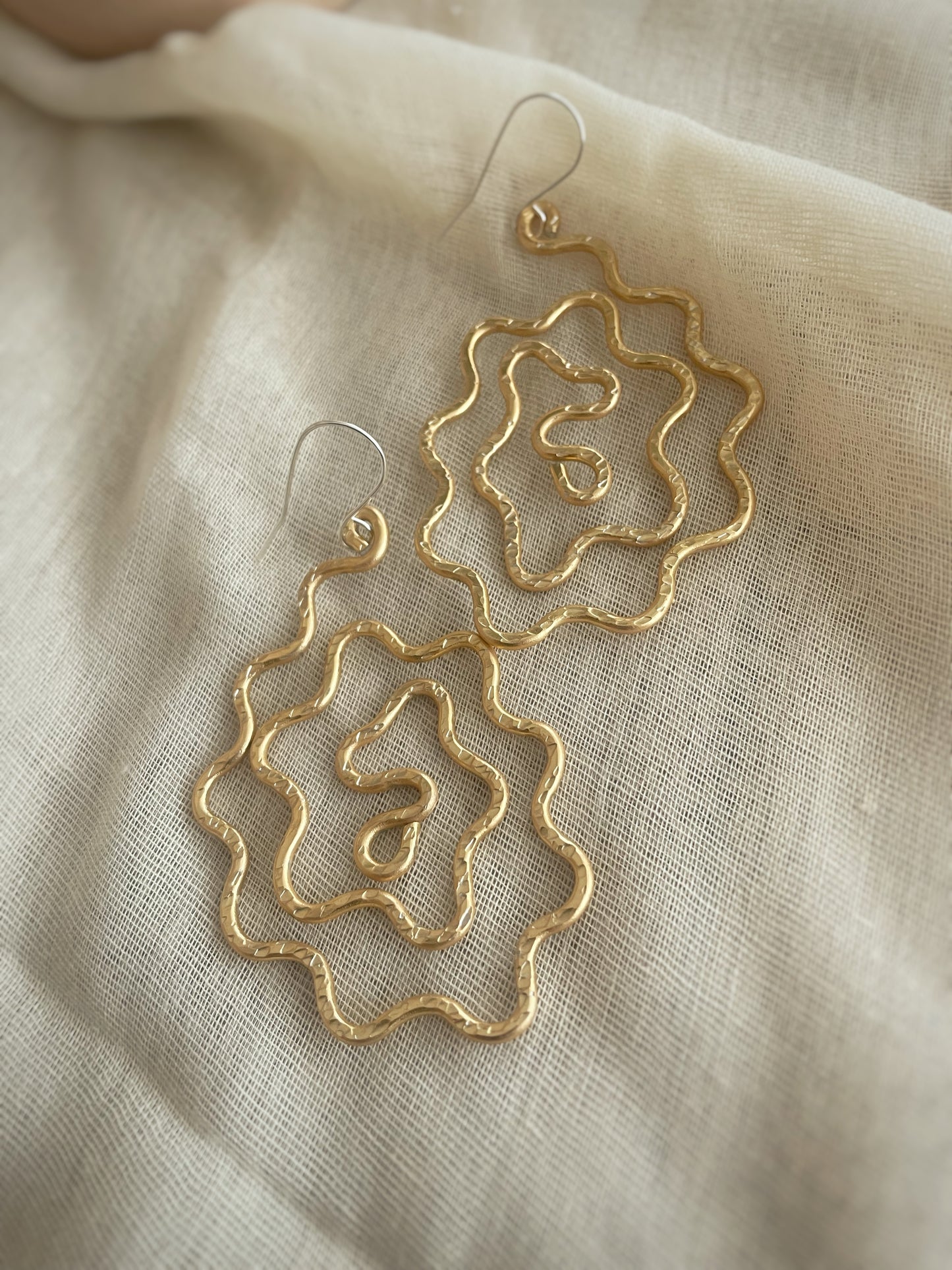 Gold Toned Aluminum Abstract Floral Earrings – 2.2 Inch