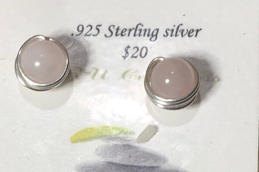 Wire-Wrapped Sterling Silver Gemstone Stud Earrings
