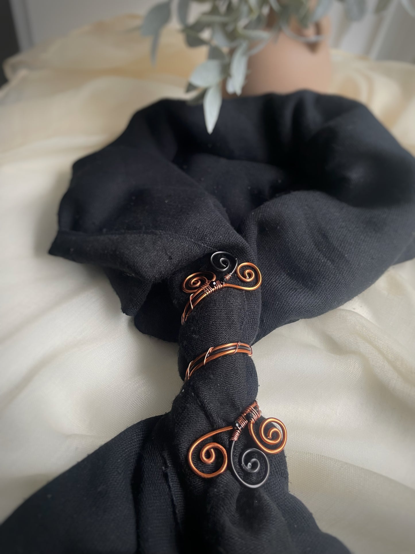 Aluminum Copper & Black Wire Scarf Slide | Handmade Scarf Jewellery