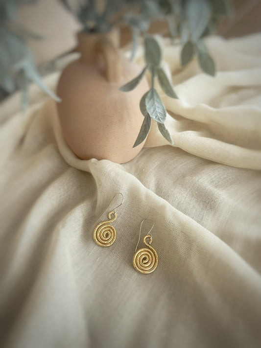 Gold Toned Aluminum Smaller Spiral Wave Earrings – 0.8 Inch