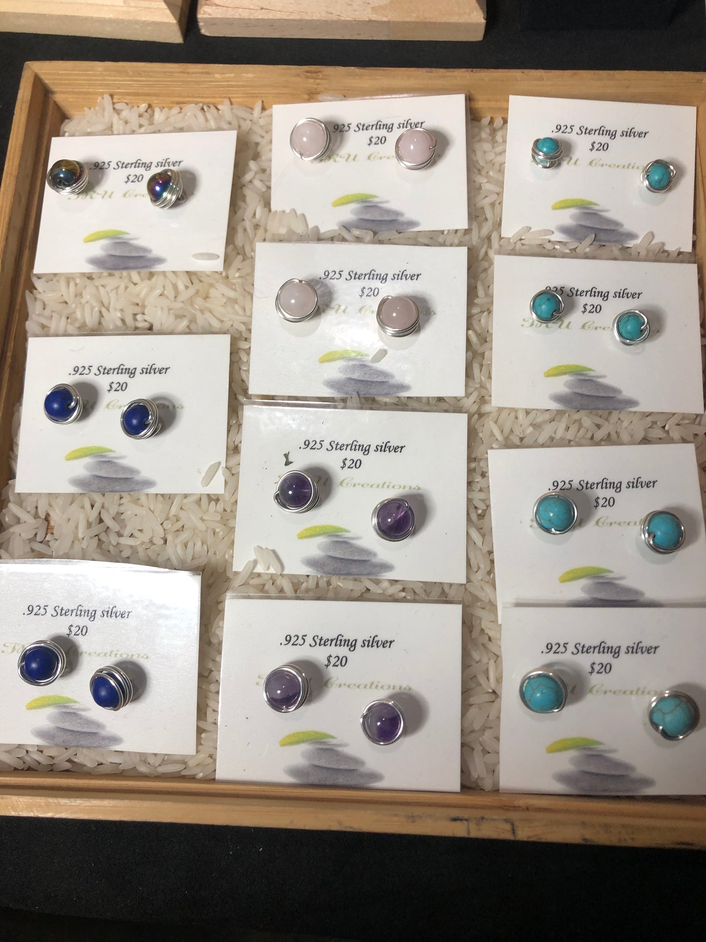 Wire-Wrapped Sterling Silver Gemstone Stud Earrings