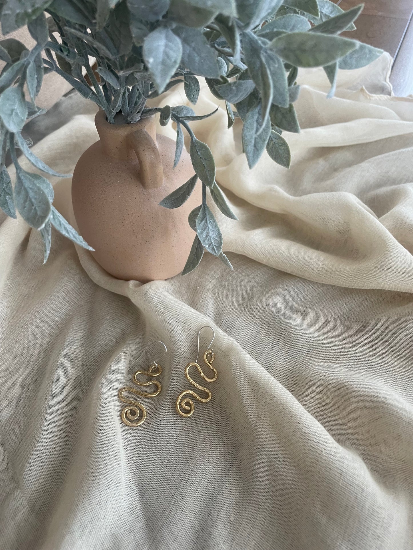 Gold Toned Aluminum Abstract Wave Earrings – 1.8 Inch