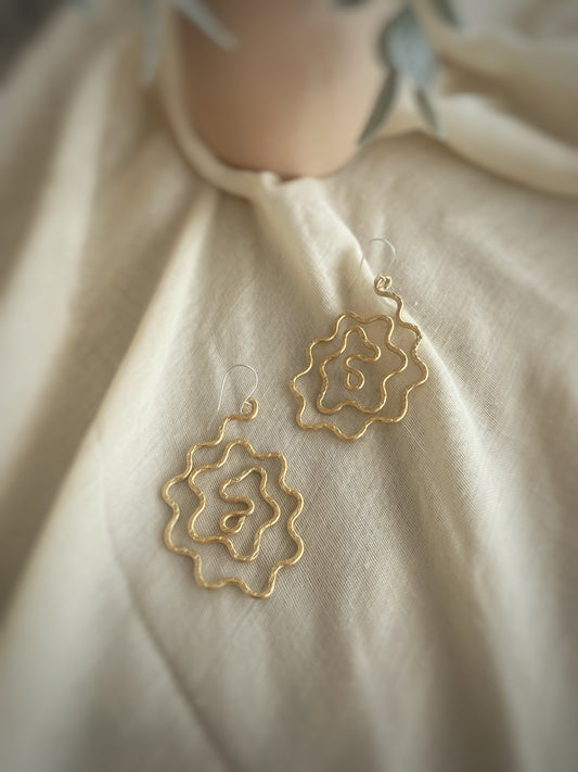 Gold Toned Aluminum Abstract Floral Earrings – 2.2 Inch