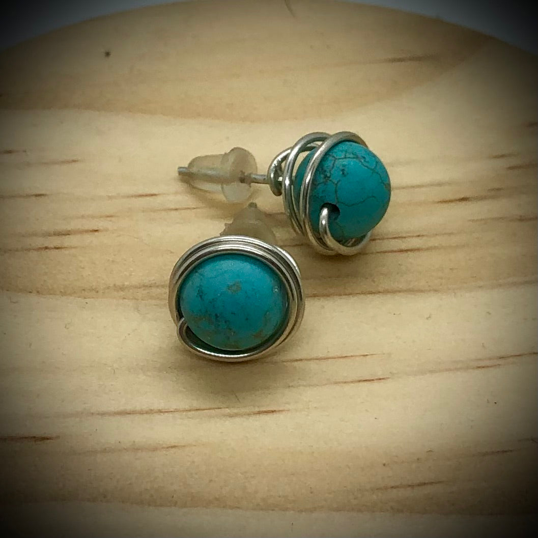 Wire-Wrapped Sterling Silver Gemstone Stud Earrings