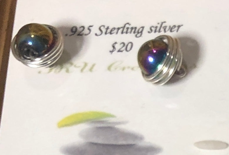 Wire-Wrapped Sterling Silver Gemstone Stud Earrings
